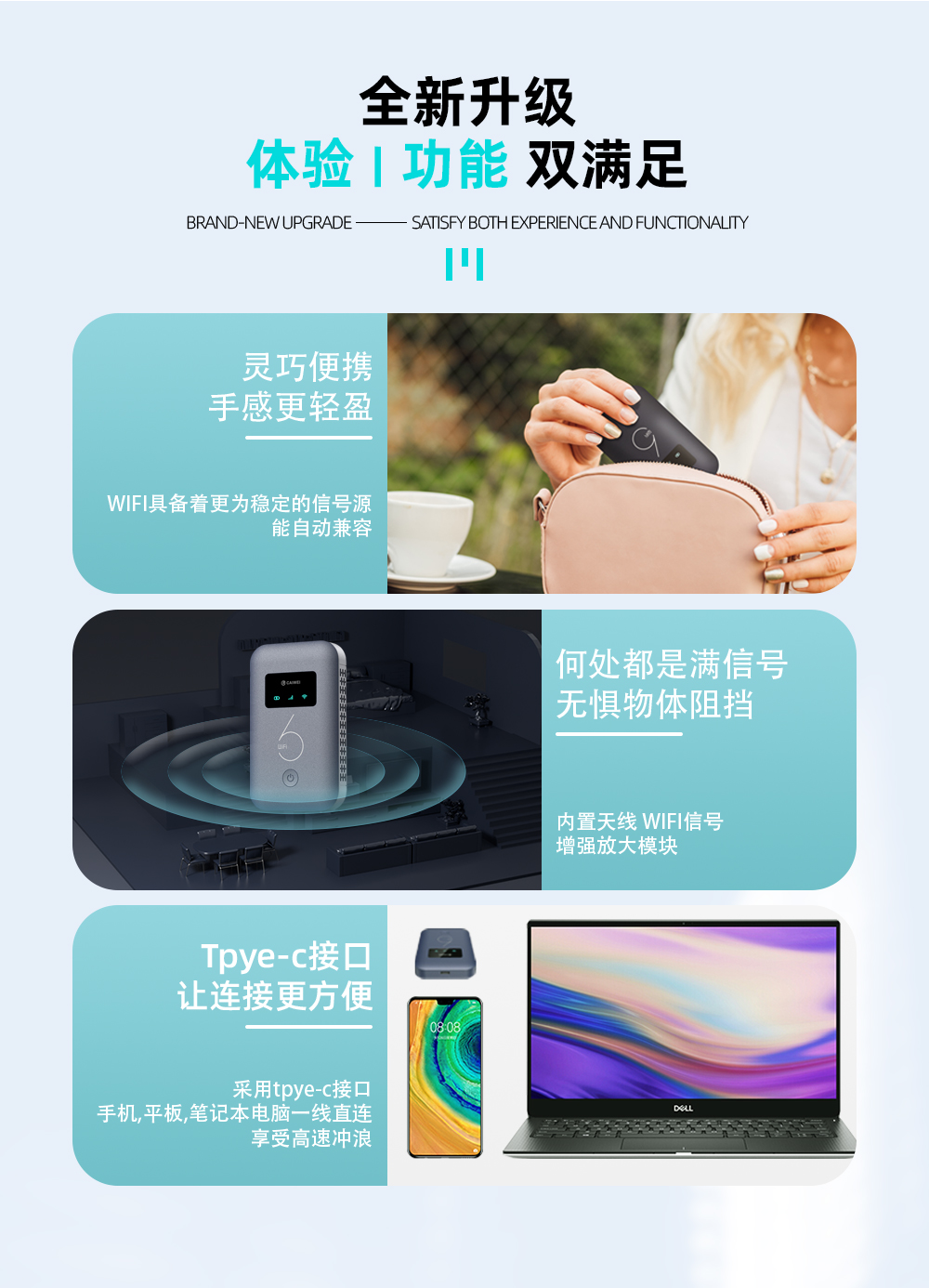 手机上网猫 120Pro 随身wifi通用免插卡无线wifi6车载4G路由器随身便携联通全国通用2025款 蓝色产品介绍图